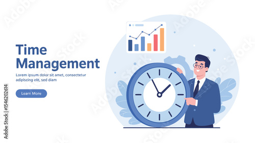 "Time Management Vector – Man Organizing Work Hours and Deadlines"