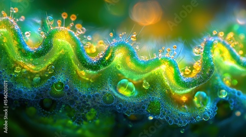 Abstract vibrant, wavy,  bioluminescent  organic structure