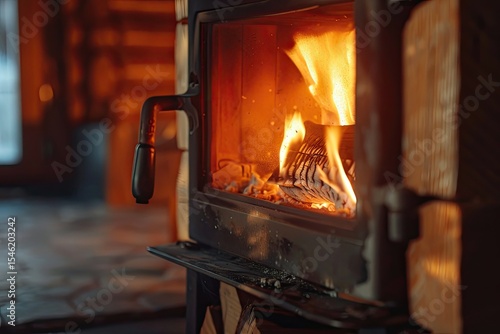 detailed picture of A Warming Fire in a Modern Wood Burning Stove
