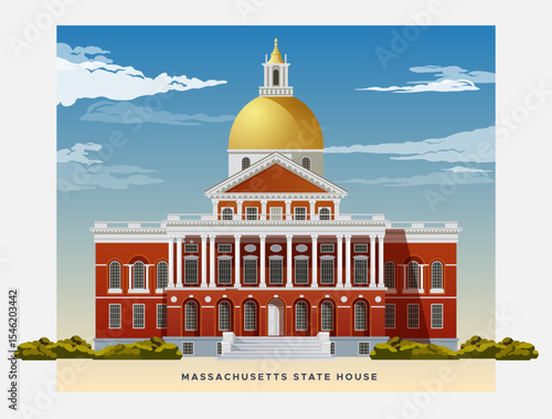 Massachusetts State House - State Capitol - Boston - Stock Illustration