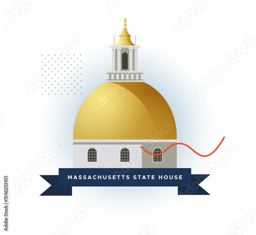 Massachusetts State House - State Capitol - Boston - Stock Illustration