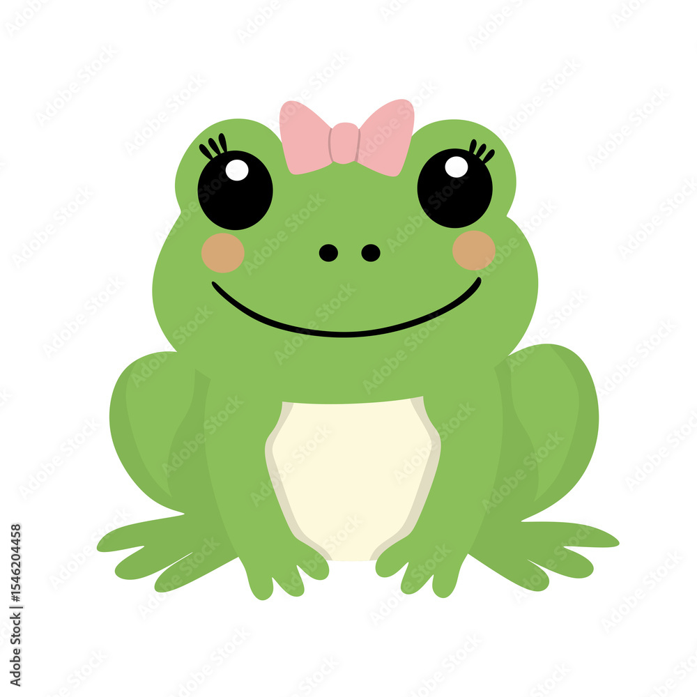 Frog with Pink Bow Illustration for Baby Design Frog with Pink Bow Illustration for Baby Design