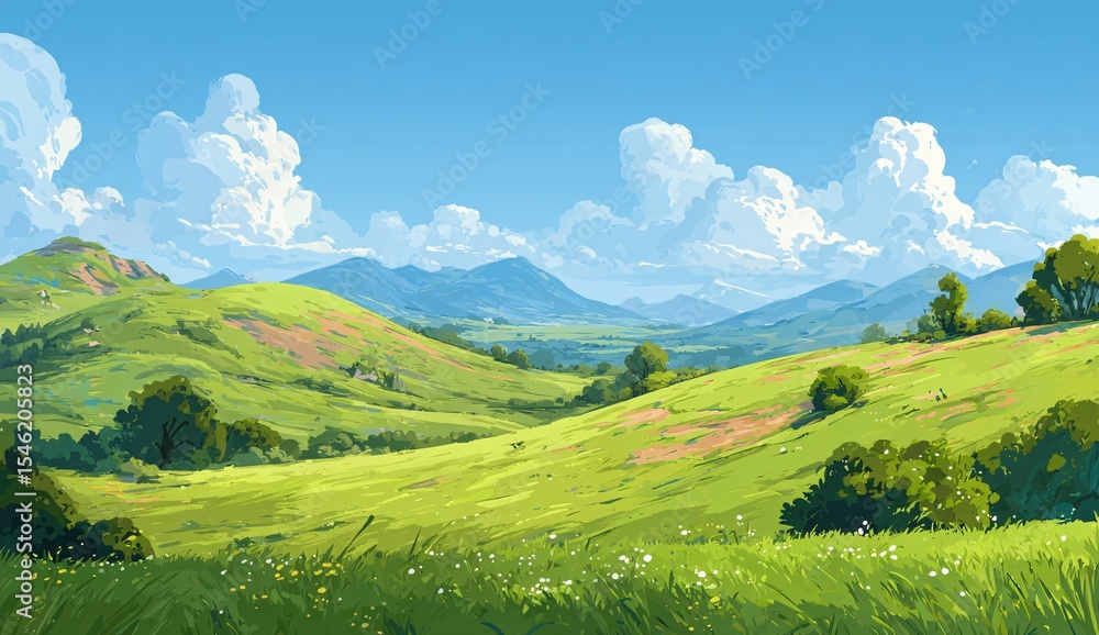 Obraz premium Vibrant Mountain Landscape with Rolling Green Hills