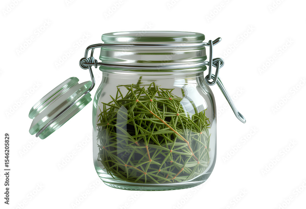 Emerald Sprigs in Jar, Transparent Cutout, Botanical Design Element Emerald Sprigs in Jar, Transparent Cutout, Botanical Design Element
