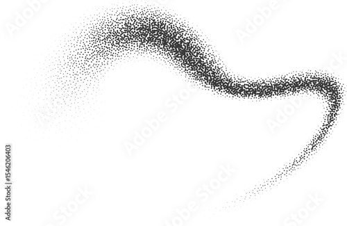 Dotted gradient. Abstract stipple shape of paint brushstroke. Dusty charcoal shadow and fluid splash with pattern of grain noise