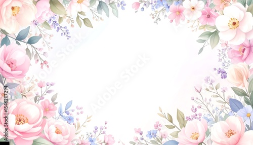 Elegant Floral Frame Watercolor Pastel Flowers Border Design
