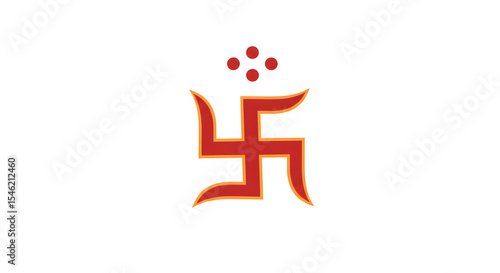A red swastika symbol with four dots above, centered on a white background.