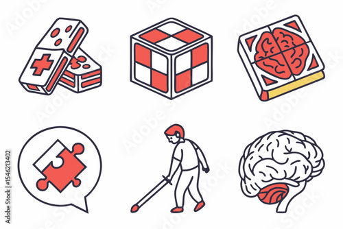 Puzzles and brain games isolated on white background