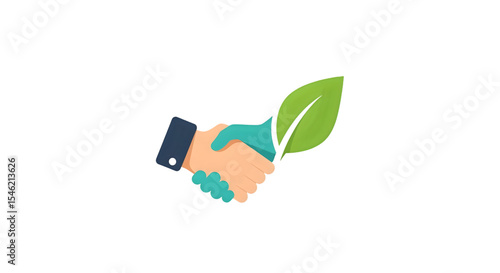 Environmental Handshake Green Leaf Agreement on Transparent Background