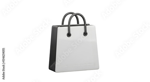 White Shopping Bag with Gray Handles on Transparent Background