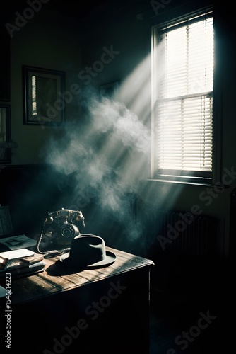 Detective's Office with Sunbeams and Smoke
