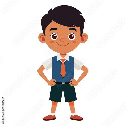 Indian boy posing proudly with a neat school uniform, looking smart and confident.