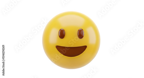Shiny Yellow Smiley Face Icon Cheerful 3D Rendering on Black