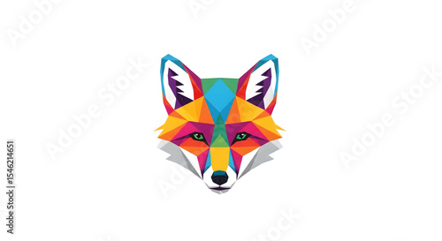 Geometric Fox Head Colorful Low Poly Design on Transparent Background