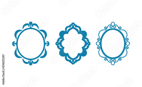 Blue round frame with flowers