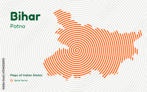 Bihar State Spiral Map with Capital Patna – Indian Region with Dense Population	