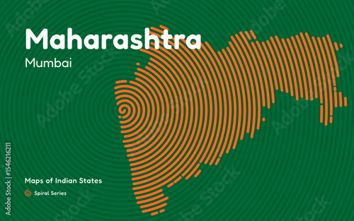 Abstract Spiral Map of Maharashtra with Capital Mumbai in Center – India Region Series	