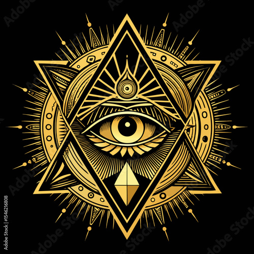 Golden eye of providence with geometric shapes