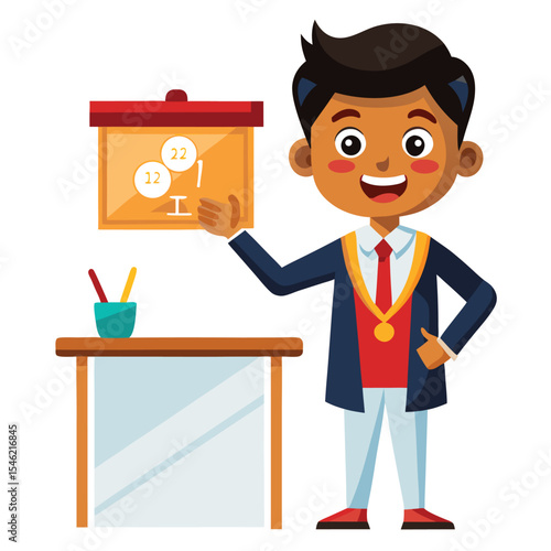 Indian student confidently presenting in a school competition, showcasing their talent.