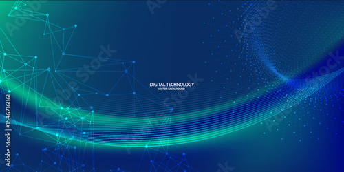 Digital technology speed connect blue green background, cyber nano information, abstract communication, innovation future tech data,vector eps10