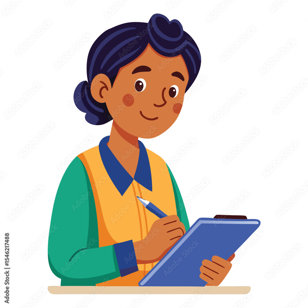Indian student focused on writing notes on a clipboard, diligently taking down information. Indian student focused on writing notes on a clipboard, diligently taking down information.
