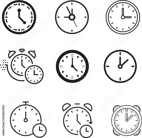 Vector illustration in modern thin line style of clock related icon vector black and white flat icon