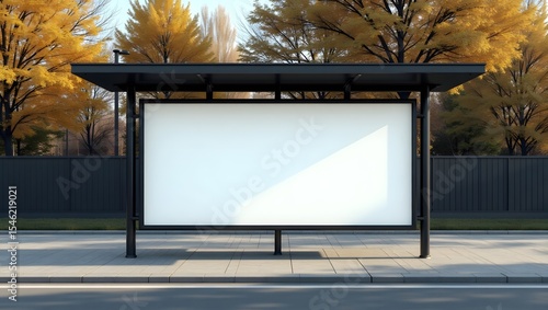 Commercial Display Mockup: Blank Banner in Bus Stop