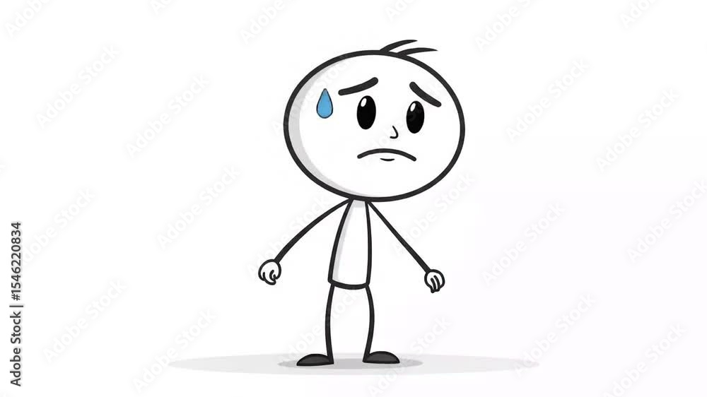 Animated Stick Figure Character Crying with Teardrops on White Background in a Loop Shedding Tears Representing Sadness and Emotional Distress Animated Stick Figure Character Crying with Teardrops on White Background in a Loop Shedding Tears Representing Sadness and Emotional Distress