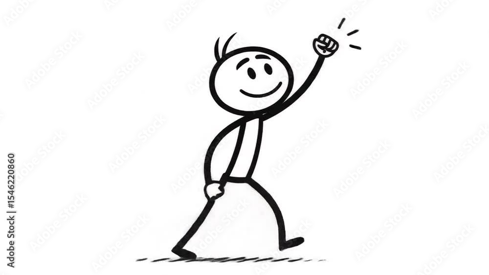 Animated Stick Figure Celebrating Success with Raised Fist on White Background For Greeting Cards Animated Stick Figure Celebrating Success with Raised Fist on White Background For Greeting Cards