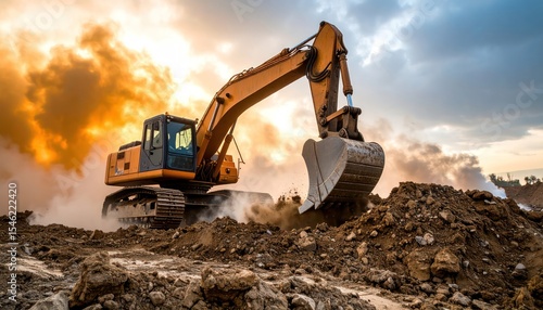 Excavator at Sunset Powerful Earthmoving in Action