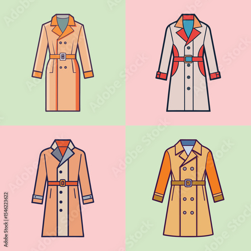 Trench Coat Flat Style Outerwear Vector Illustration