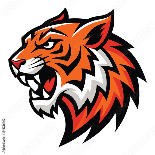 Aggressive Tiger Head Logo Illustration with Striking Orange and Black Stripes on White