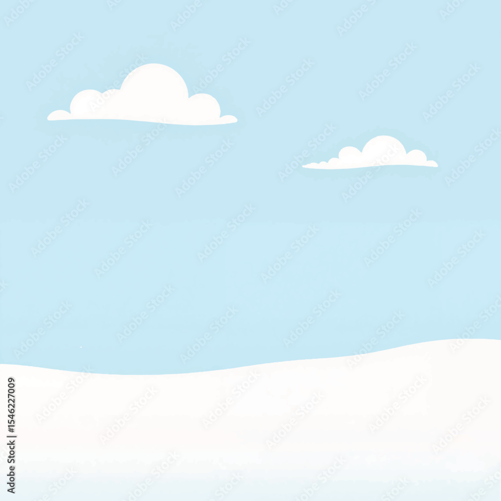 Serene winter landscape with fluffy clouds over snow-covered plain, tranquility Serene winter landscape with fluffy clouds over snow-covered plain, tranquility