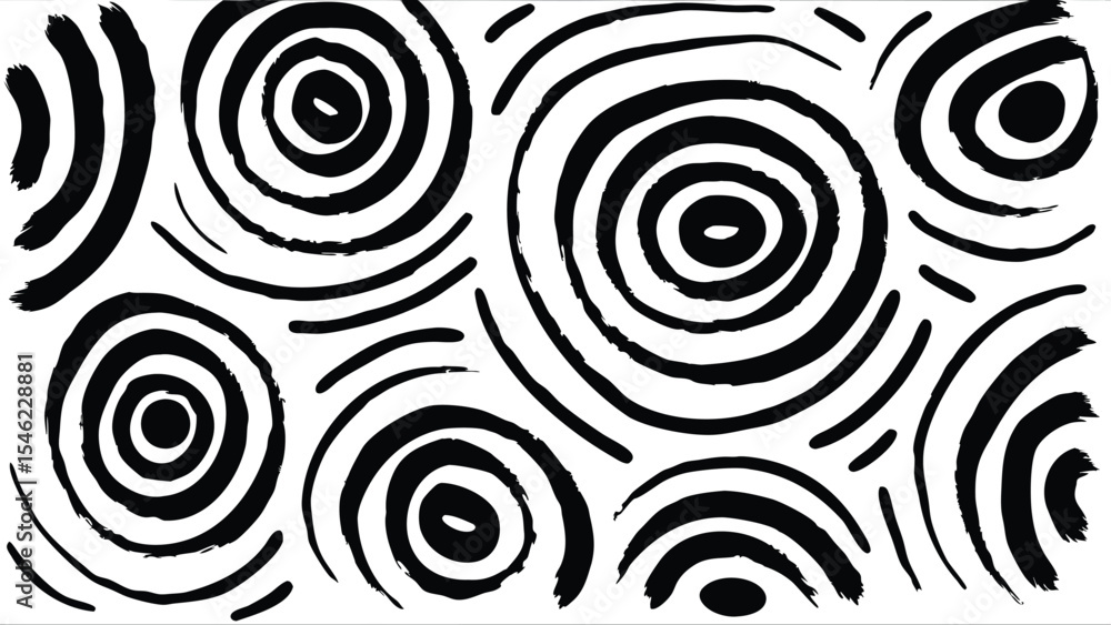 Fototapeta premium Abstract background featuring a pattern of concentric circles and curved lines in black and white drawing