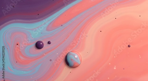 Abstract, Pastel, Swirls, Abstract Pastel Swirls with Floating Spheres