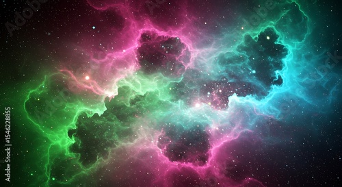 Cosmic Nebula: A Symphony of Green and Pink
