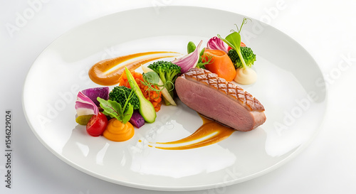 Elegant duck breast dish with vegetables