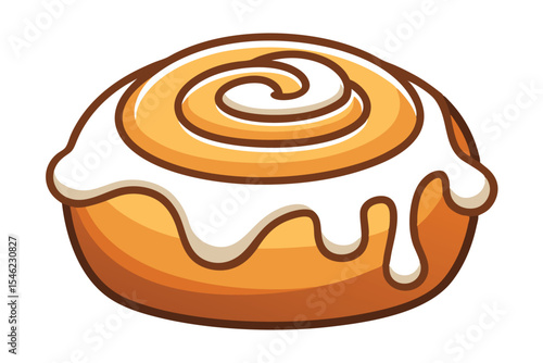 Cartoon Cinnamon Roll with White Creamy Frosting on an Isolated Background