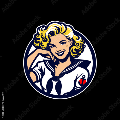 sexy pinup girl soldier navy marine illustration vector	
