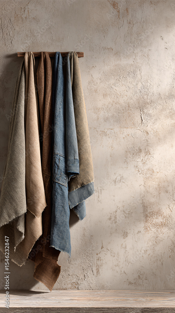 Fototapeta premium Washed Denim and Neutral Fabric Swatches