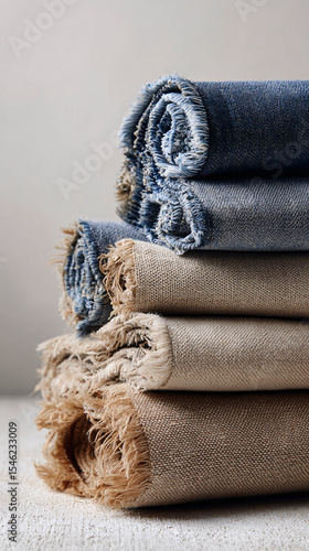 Washed Denim and Neutral Fabric Swatches