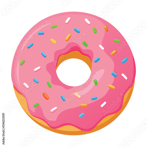 Cartoon Pink Donut with Colorful Sprinkles, Bakery Pastry, Dessert Sweet Treat