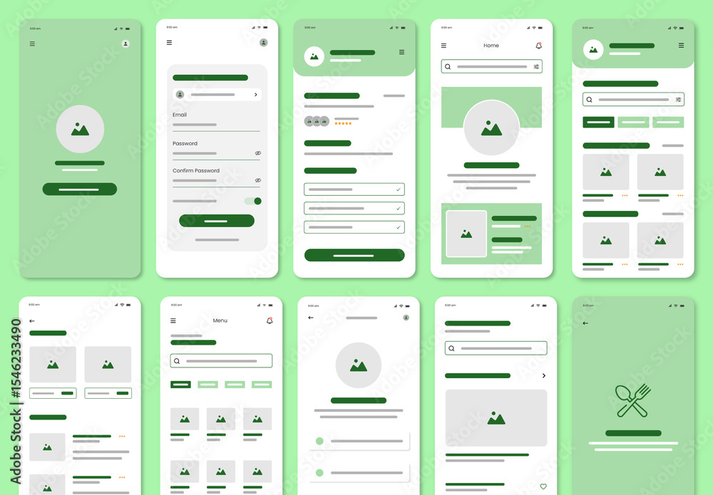 Food Mobile Apps Wireframe Template for UI UX Design Stock Template ...