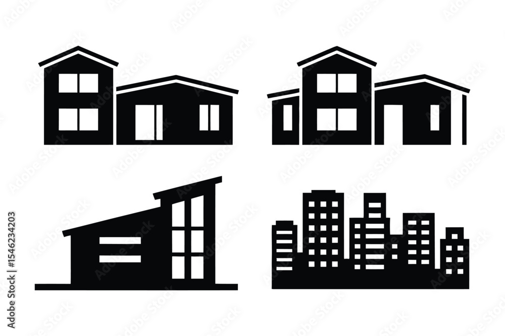 Fototapeta premium Balanced cityscape vector with suburban houses and tall towers