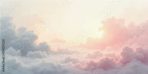 Blue sky with white cumulus clouds, bathed in summer sunlight, hinting at a coming storm