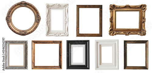 Variety of decorative picture frames in different shapes and designs