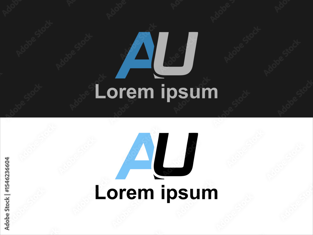 Fototapeta premium Blue and Gray A U Letters Logo Design on Black and White Backgrounds V E C T O R Lorem Ipsum Text Included