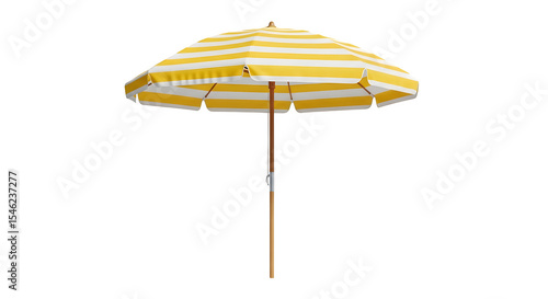 Fototapeta Naklejka Na Ścianę i Meble -  Yellow and white striped beach umbrella 3d rendered isolated on transparent background