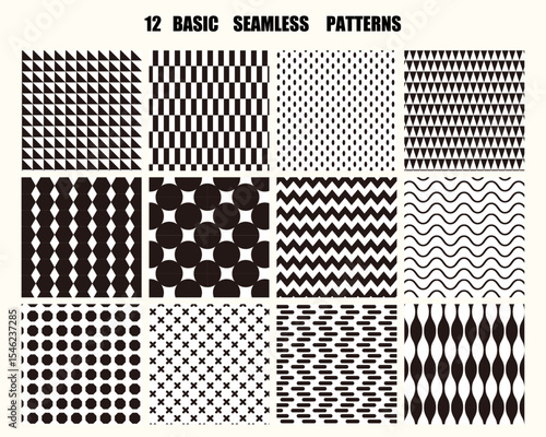 黒のベーシックなシームレスパターンのセット