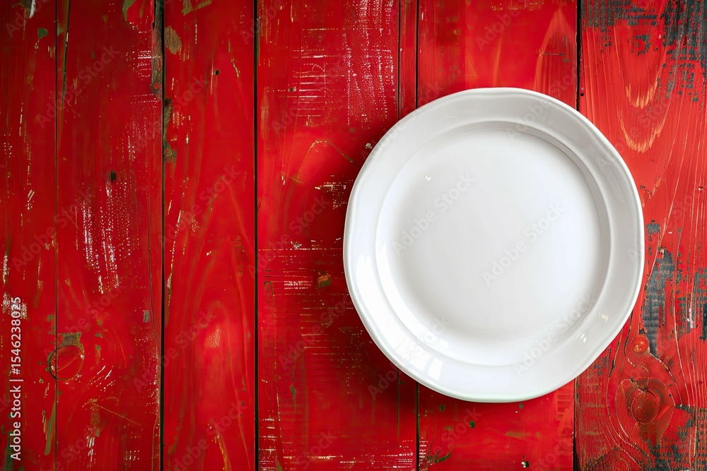 premium quality picture of Empty white plate on wooden table over red grunge background premium quality picture of Empty white plate on wooden table over red grunge background